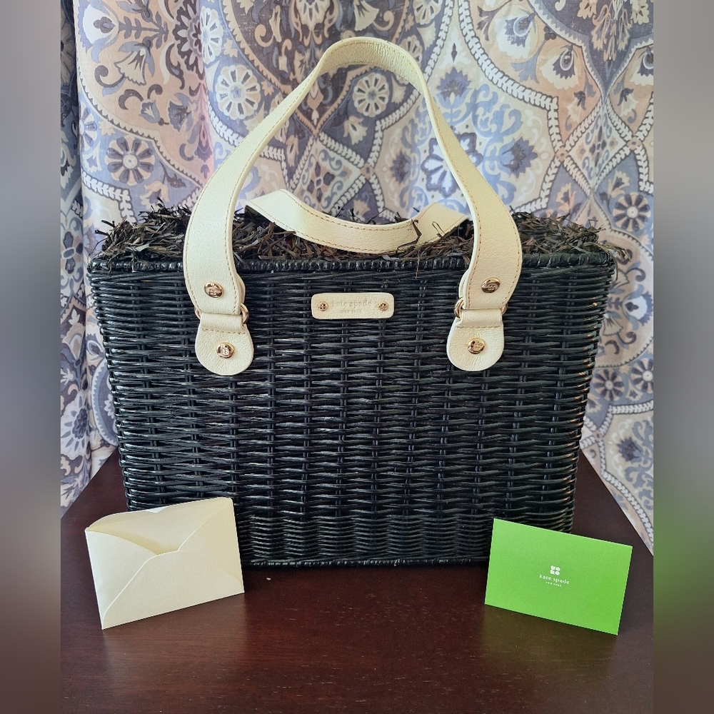 Kate Spade Black and White Wicker Tote